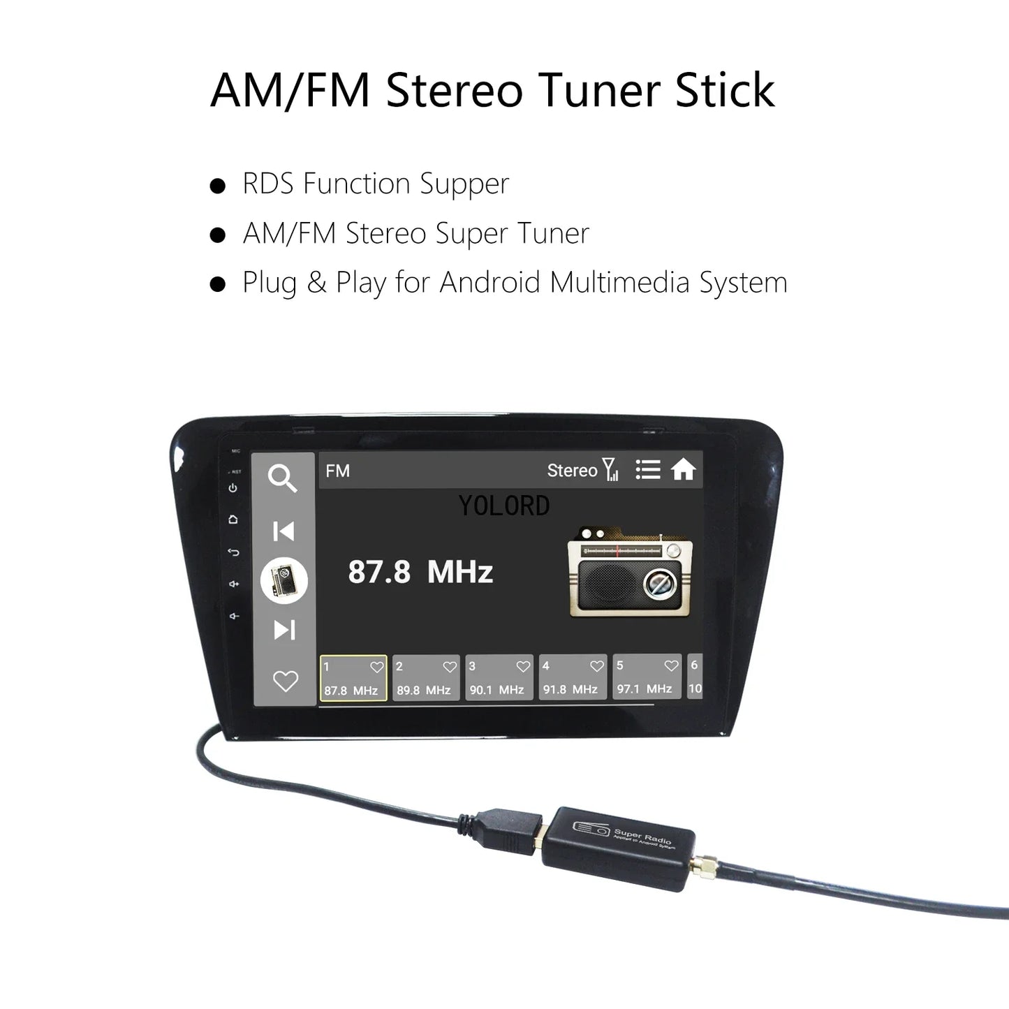 Universal Car Radio AM/FM Stereo Adapter Receiver USB Stick Antenna Box Applied to Android System APK Control