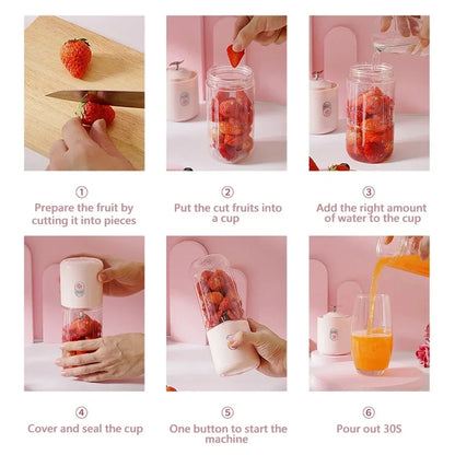 Zai Xiao 500Ml Portable Blender 6 Blades Usb Rechargeable Fresh Fruit Juice Mixer Electric Shake Cup Cute Blender Smoothie Ice C