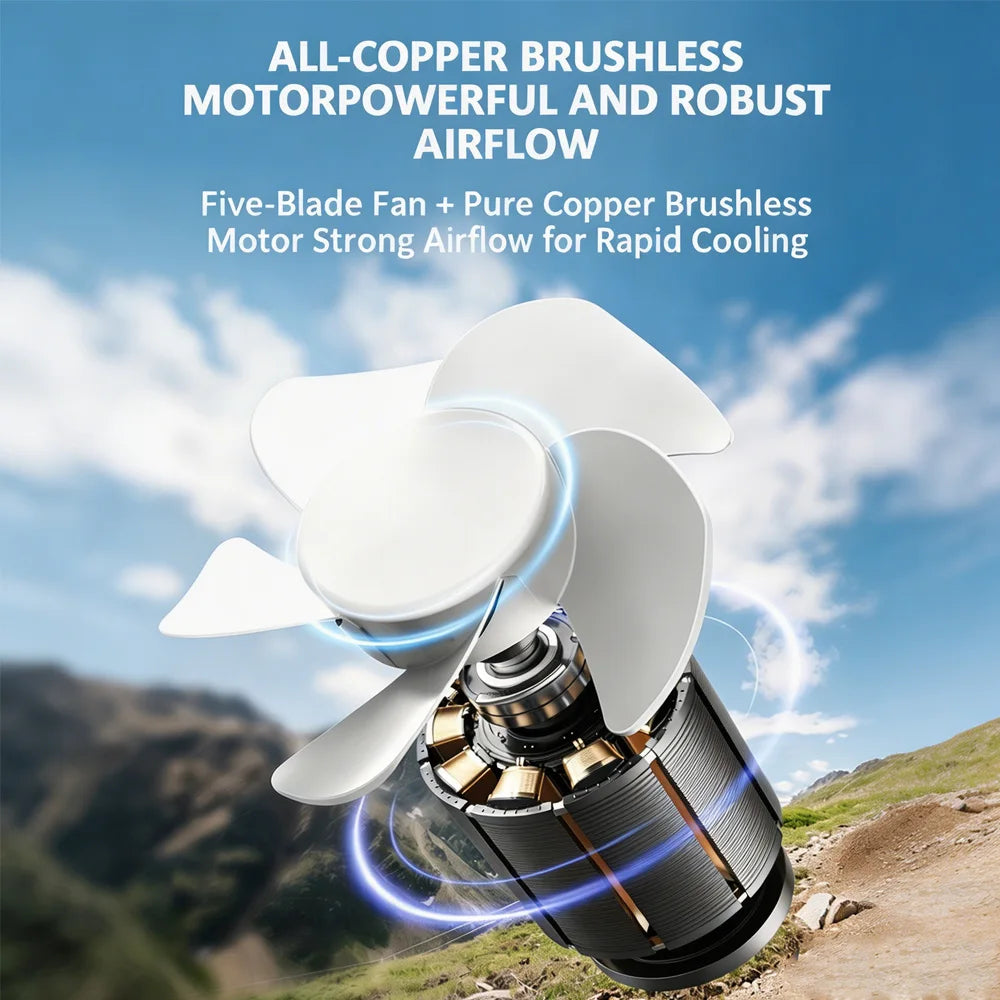 Car Cooling Clamp Fan Brushless Motor USB Rechargeable Fan  3 Speed Wind Rotatable Portable 5 Leaves Fan Car Electronic Tool