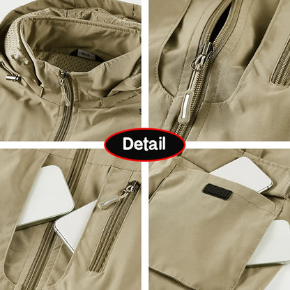 8XL Men Spring Outdoor Leisure Windbreak Removable Hooded Jacket Men Autumn Cargo Pocket Fashion Brand Jacket Coat Male Clothing