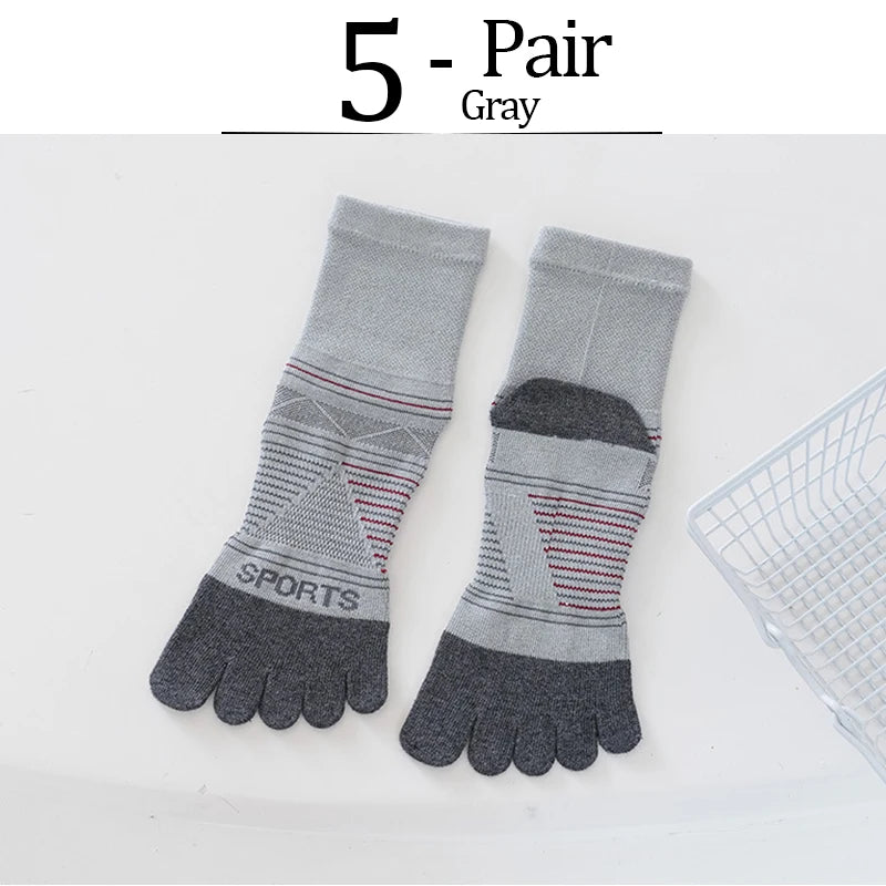 5 Pairs Men's Sports Five Finger Socks Colorful Compression Quick-Drying Sweat-Absorbing Fitness Cycling Hiking Split Toe Socks