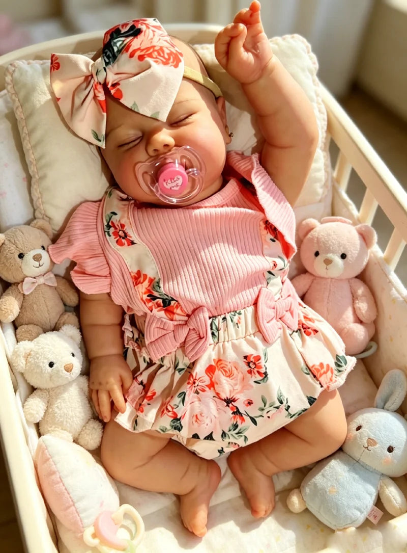 60CM  Reborn Pickle Sleeping Baby in Dark Skin Soft Body Hand-Painted Lifelike Baby with Hand Draw  Hair Collectible Art Doll