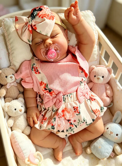 60CM  Reborn Pickle Sleeping Baby in Dark Skin Soft Body Hand-Painted Lifelike Baby with Hand Draw  Hair Collectible Art Doll
