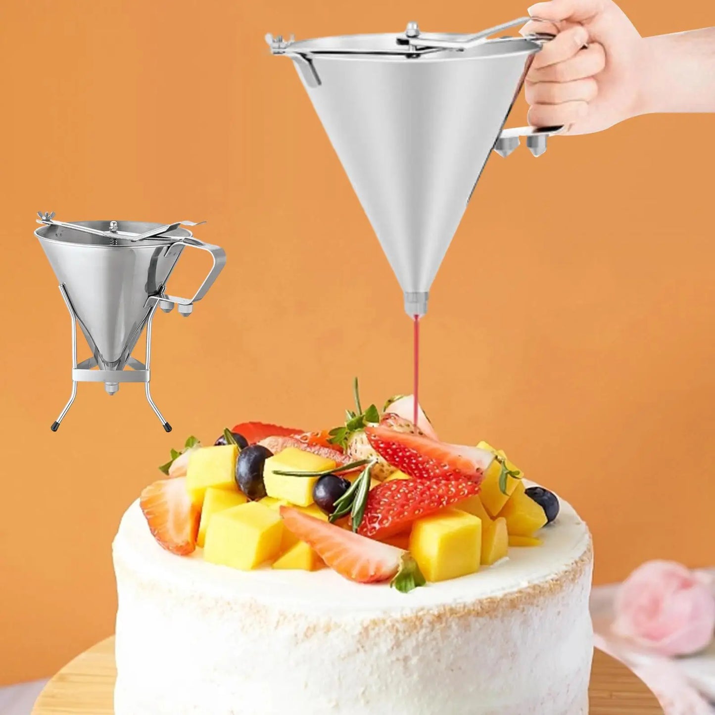 Stainless Steel Funnel Balls Tools with Handle Octopus Making Funnel Dispenser for Desserts Making Cake Decorating Crepes Baking