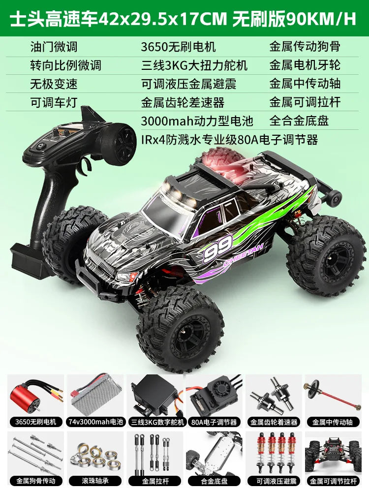 High-Speed Brushless RC Car 1:10 Scale Electric 4WD Off-Road Truck Toy With Shock Absorber 2.4Ghz Remote Control Vehicle