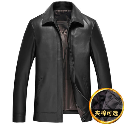 plus Size Men's Leather Jacket Stand Collar Genuine Sheepskin Coat Business Casual Style Autumn Wear Comfortable Fit Coat