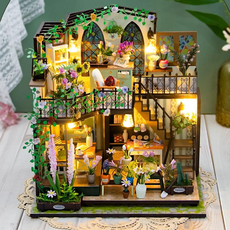 Wooden Miniature Doll House 3D Puzzle Assembly Building Model Kits Small Room Home With Furniture Lighting Wooden Toys For Gifts