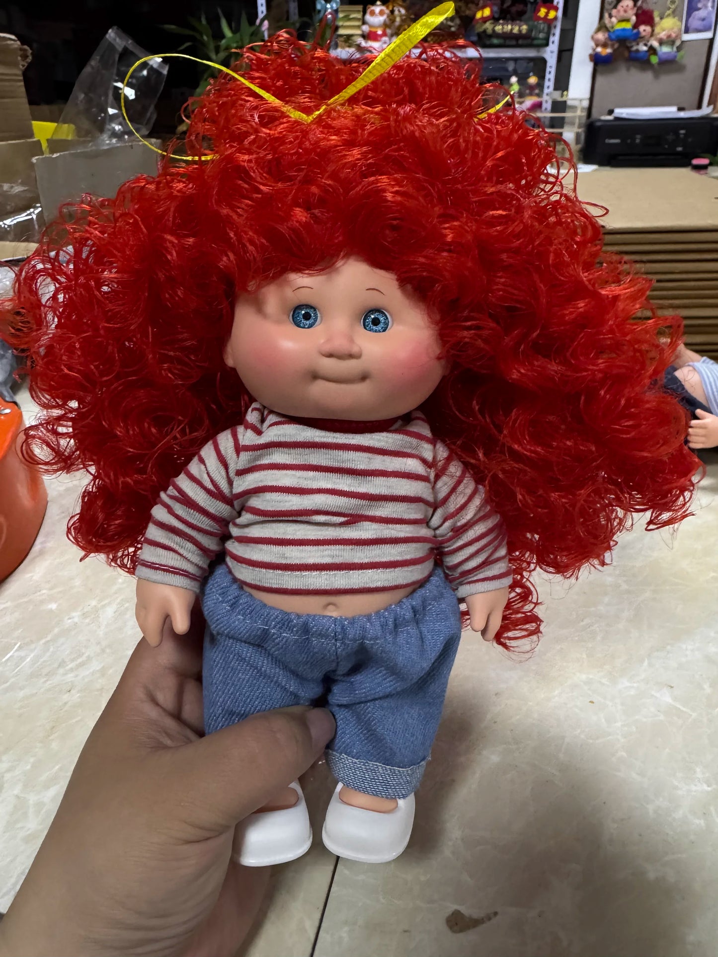 Afu Cute Chubby Face Full Vinyl Cabbage Patch Doll Curly Hair Handmade Collectible Toy For Adult Collection Home Decor