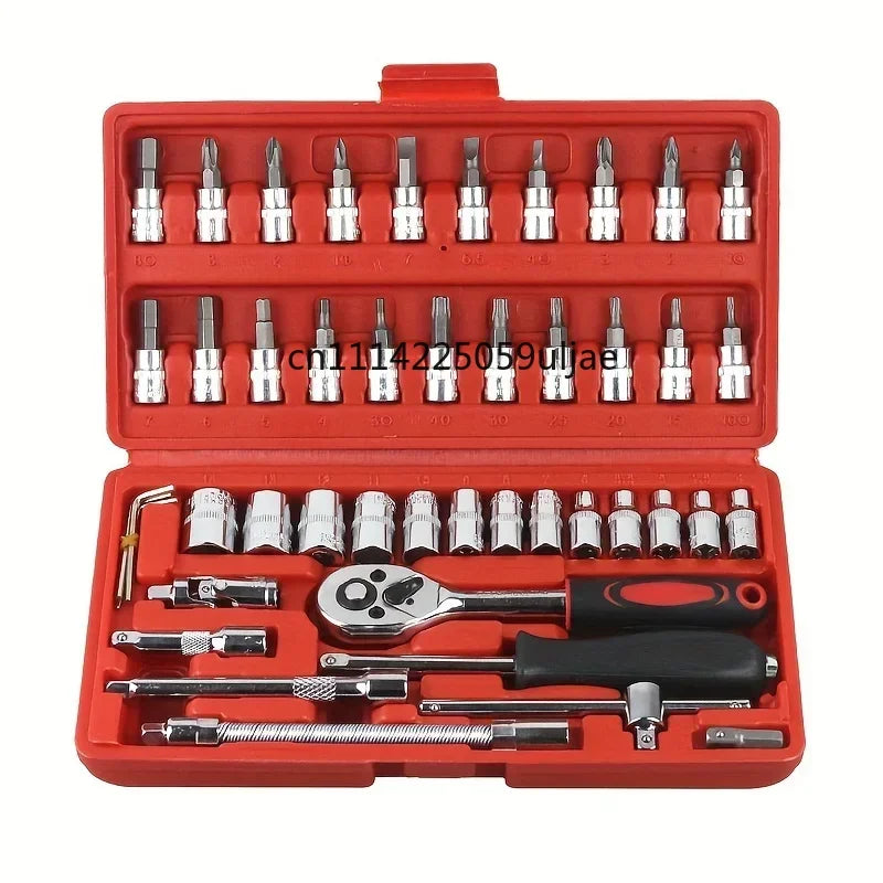 46pcs Car Repair Tool Kit  Ratchet Torque Wrench Spanner Screwdriver Socket Set Combo Tools Kit Bicycle Auto Repairing Tool Mech