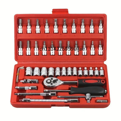 46pcs Car Repair Tool Kit  Ratchet Torque Wrench Spanner Screwdriver Socket Set Combo Tools Kit Bicycle Auto Repairing Tool Mech