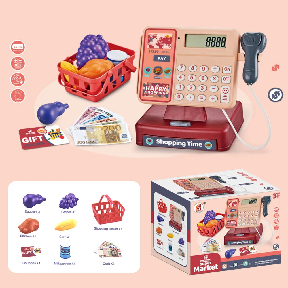 Supermarket Cash Register Game Pretend Play Toy Electric Puzzle Play Toy House Miniature Food Calculation Girl Toy Kids Gift