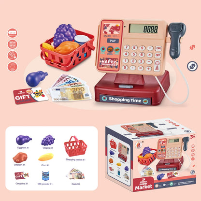 Supermarket Cash Register Game Pretend Play Toy Electric Puzzle Play Toy House Miniature Food Calculation Girl Toy Kids Gift