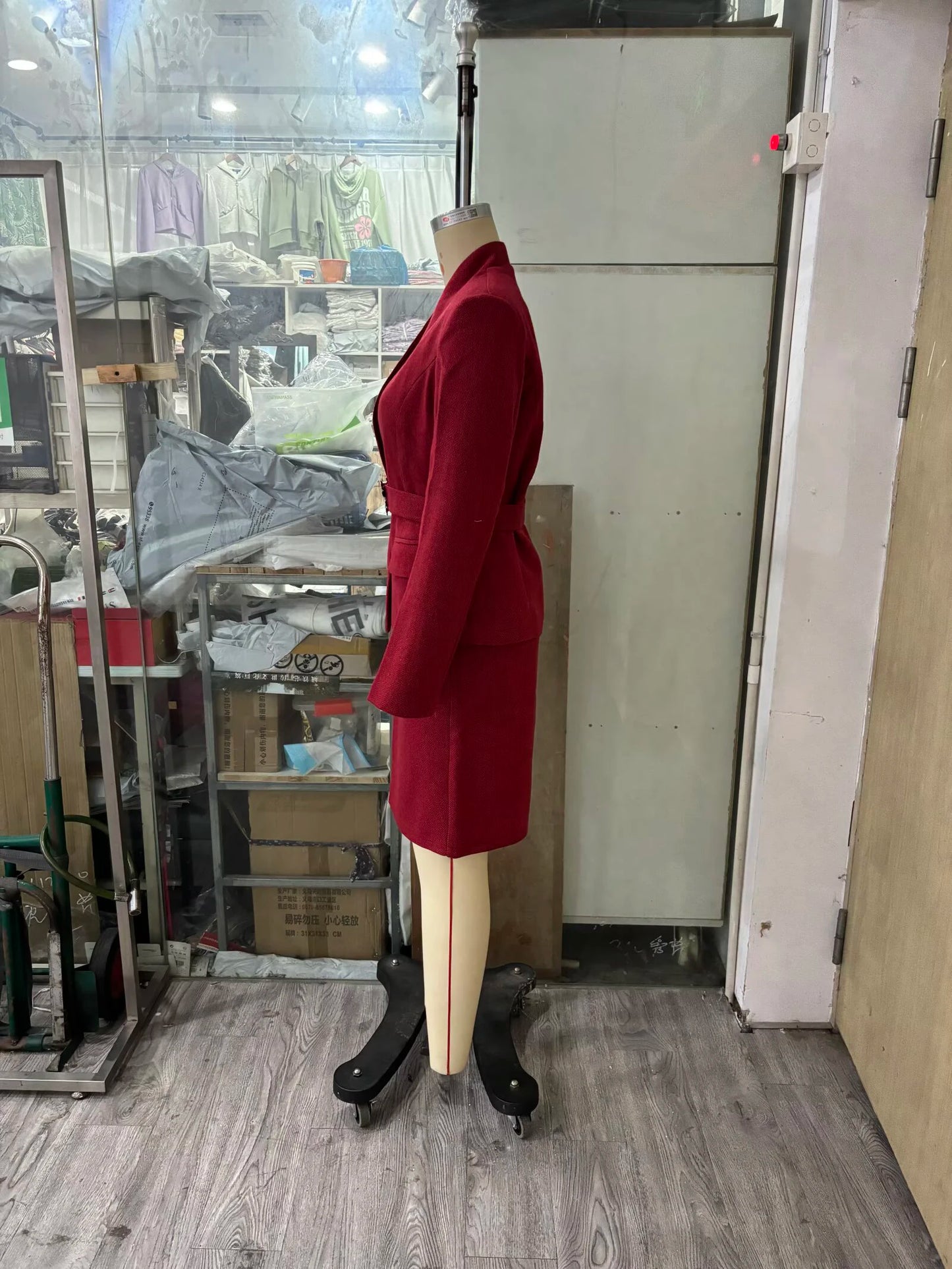 European and American style 2026 spring new women's clothing irregular belt buckle herringbone diagonal suit skirt set