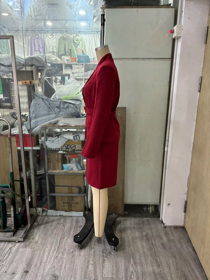 European and American style 2026 spring new women's clothing irregular belt buckle herringbone diagonal suit skirt set