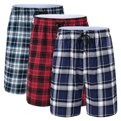 100% Cotton 3Pcs Mens Underwear Boxers Shorts Male Breathable Loose Pajama Sleep Bottoms Shorts Plaid Comfortable Homewear