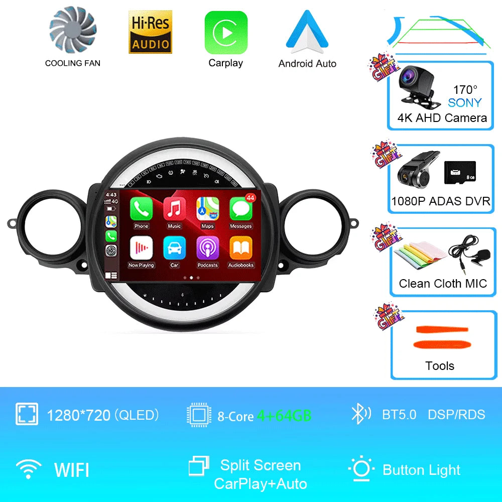 Car Radio Android 16 For BMW Mini Cooper R56 R60 R51 2006 - 2015 GPS Carplay Navigation Stereo Auto DSP BT DVD Multimedia Player