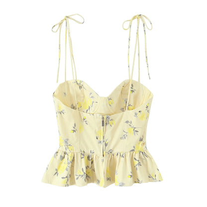 Chic Elegant Corset Top Backless Short Cami Tops New 2026 Summer Fashion Floral Printed Sexy Party Night Tops