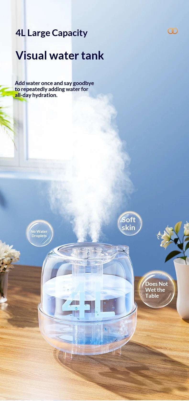 4L Top Fill Humidifier Ultra Quiet with UV Light Air Purifier Auto Shut Off for Bedroom Sleep Aromatherapy Auto Shut-Off Home