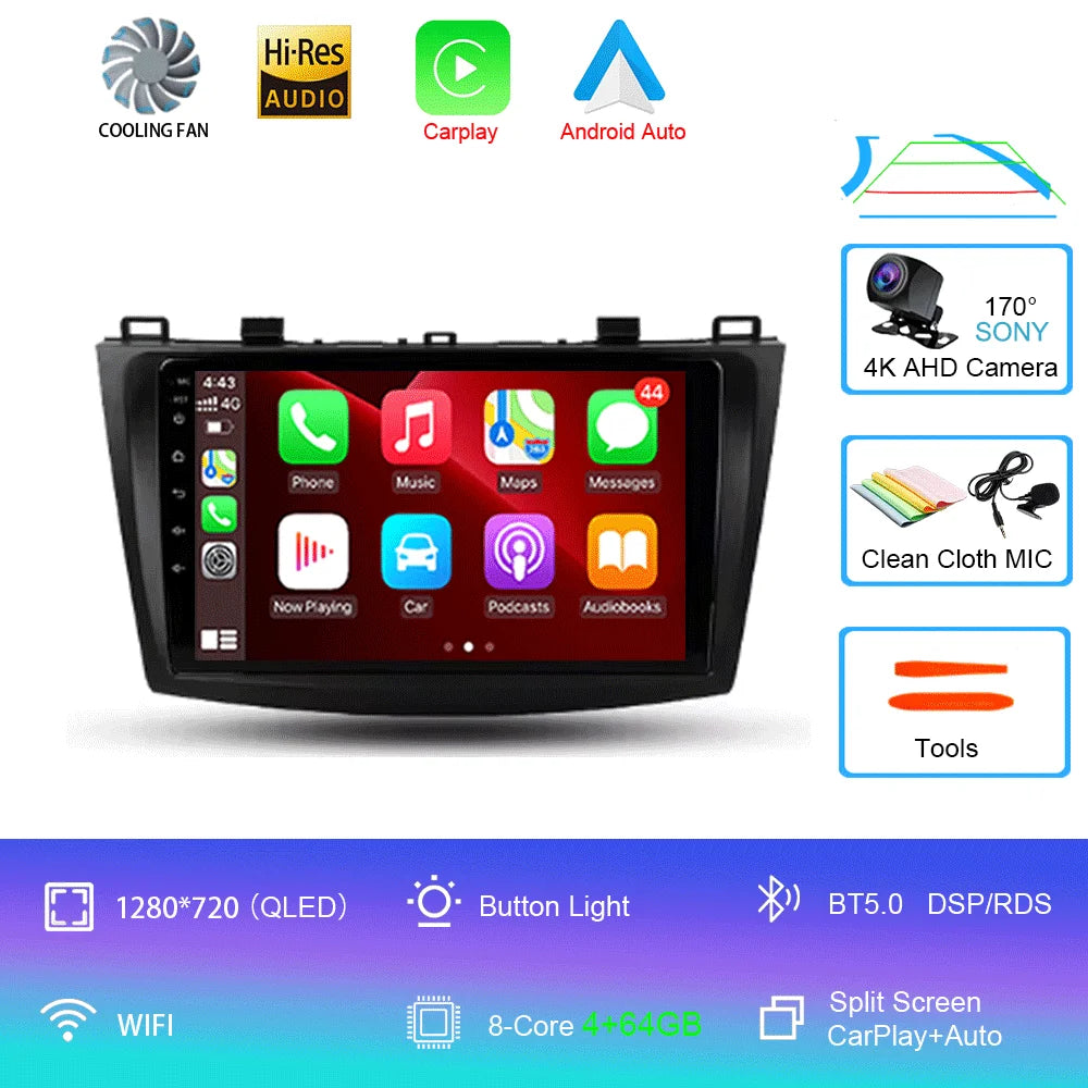 For Mazda 3 II For Mazda3 BL 2009 - 2013 Android16 Carplay Auto 4G+WIFI GPS Car Radio Navigation Multimedia Video Player Stereo