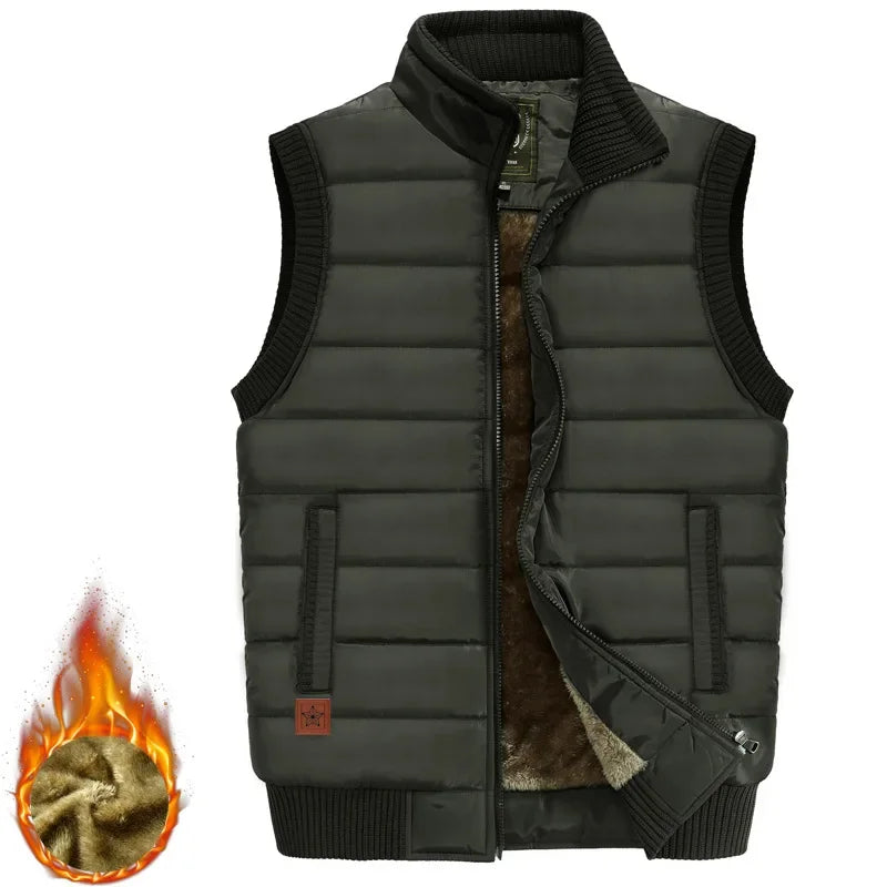Winter Mens Fleece Jacket Sleeveless Vest Man Waterproof Vest Coats Stand Collar Windbreaker Padded Waistcoats Clothing 8XL