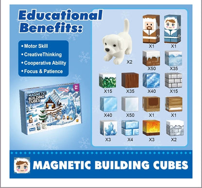 300PCS Snow Cabin Magnetic Building Blocks Toys Magnetic Snow Ice Castle Construction Brick Cube STEM Toy Set Gift