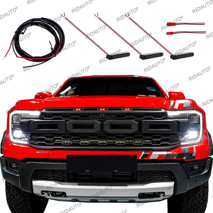 For Aftermarket Raptor Grille 3Pcs Amber White LED Light Pickup Grille Light DIY LED Light Fit For FORD RANGER RAPTOR 2023-2025+