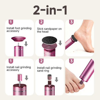 Aluminum Alloy  2 in 1 ElectricFoot Callus Remover with 60pcs Sandpaper Discs, Adjustable Foot File Nail Polisher With Gift Box
