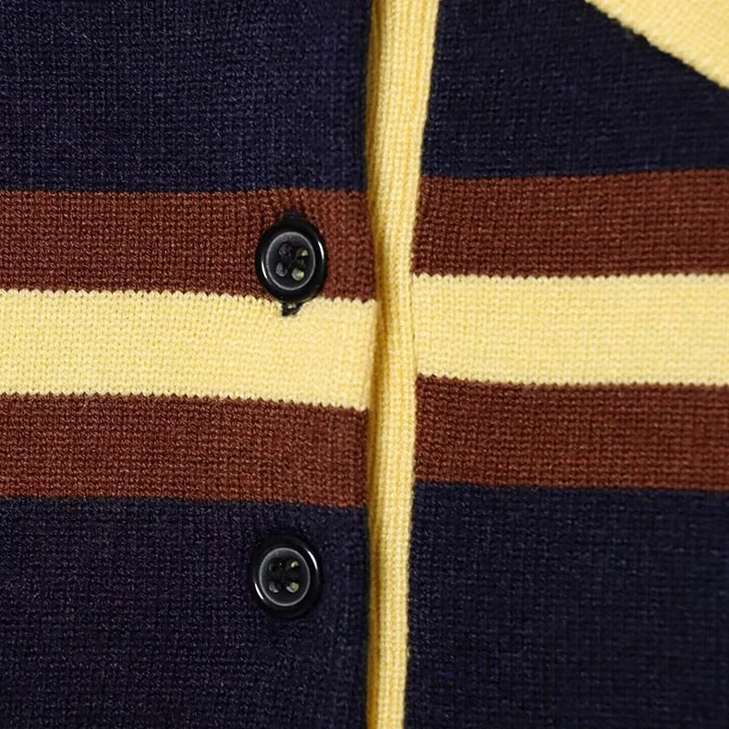 Autumn Winter Polo Collar Long Sleeve Striped Knitted Pullover Tops Women Buttons Decoration Sweater Female Casual Fashion Wear