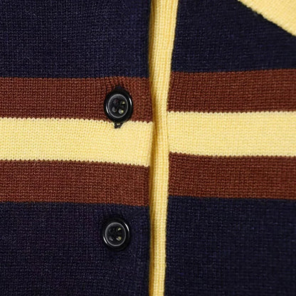 Autumn Winter Polo Collar Long Sleeve Striped Knitted Pullover Tops Women Buttons Decoration Sweater Female Casual Fashion Wear