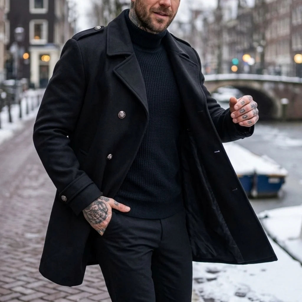 Winter Men's Double-Breasted Trench Coat | Warm & Windproof Overknee-Length Jacket | Casual to Business Streetwear Long Coat