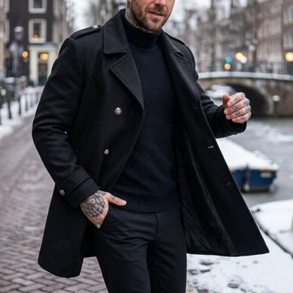Winter Men's Double-Breasted Trench Coat | Warm & Windproof Overknee-Length Jacket | Casual to Business Streetwear Long Coat