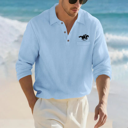 Men's Casual Soft Lightweight Linen Cotton Lapel Shirt Spring Autumn Loose Solid Color Fashion Decorative Flap Top