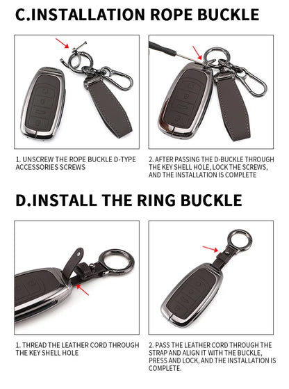 Zinc Alloy + PU Leather Car Key Case Cover For 2019-2025 Land Cruiser Highlander Camry Sienna Venza Hilux Fortuner Corolla Prius