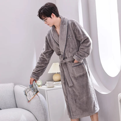 Thiened Long Coral Fce Pajamas Women's Spwear Winter Home Clothes Couple Batobes Men's plus Size Flannel Gown