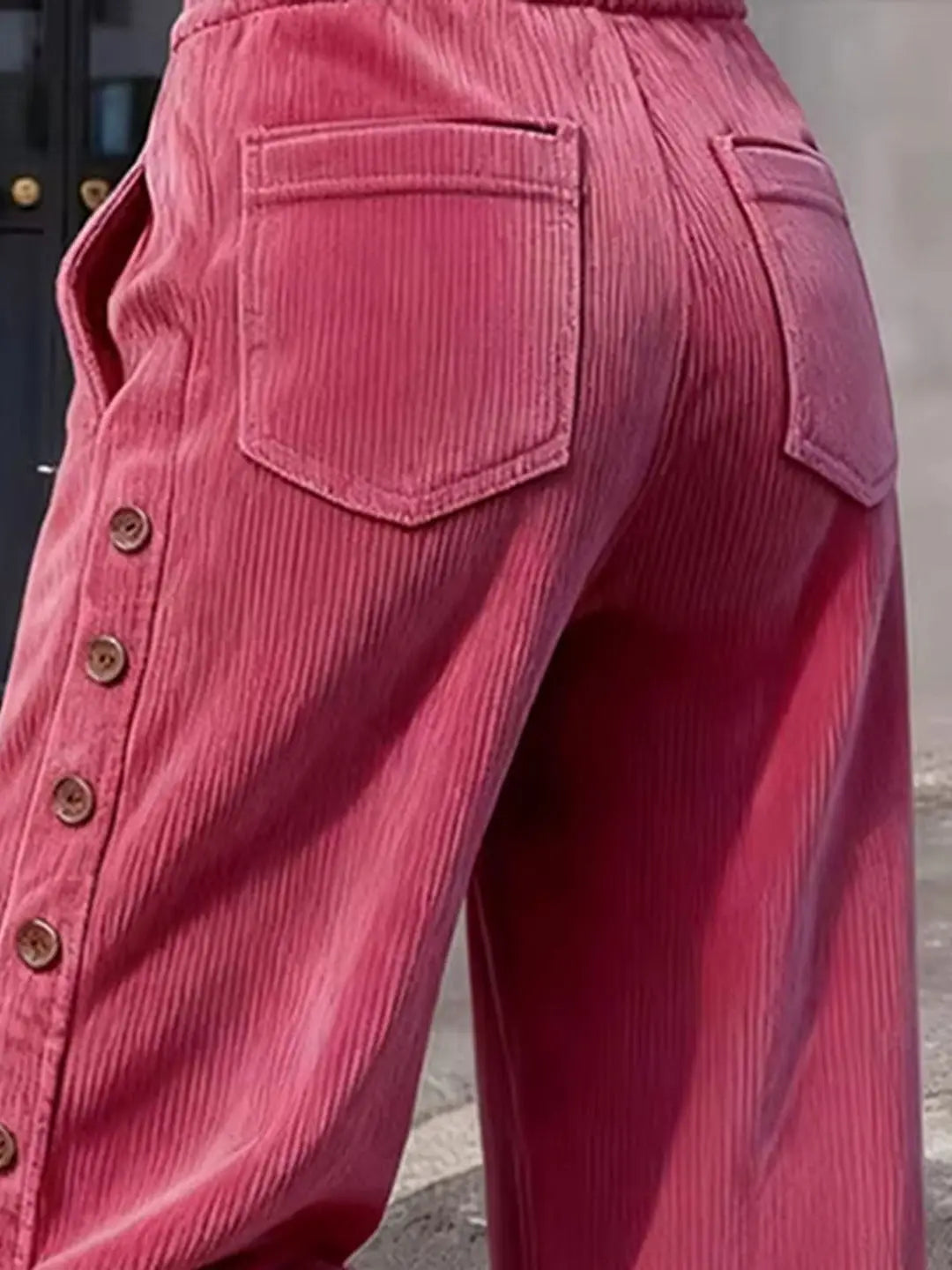 Korean Style High Waist Thickened Corduroy Wide Leg Pants Women's Winter New Style Side Button Long Trousers Casual Pants