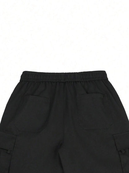 Men's Loose-Fit Cargo Shorts — Drawstring Waist, Flap Pockets, Multi-Pocket Jogger-Style Casual Shorts