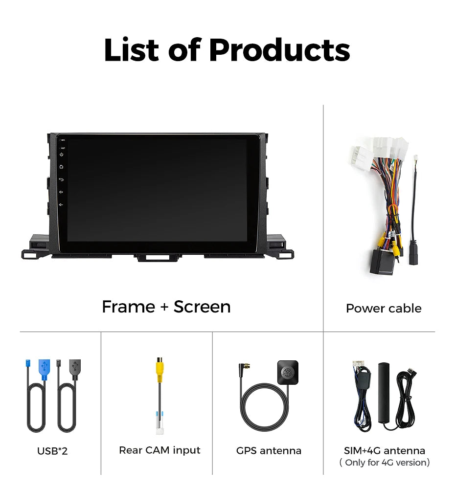 Ainavi Car Multimedia Player For Toyota Highlander 2014 2015 2016 2017 2018 2019 wireless Carplay Android Auto 4G Wifi 2din