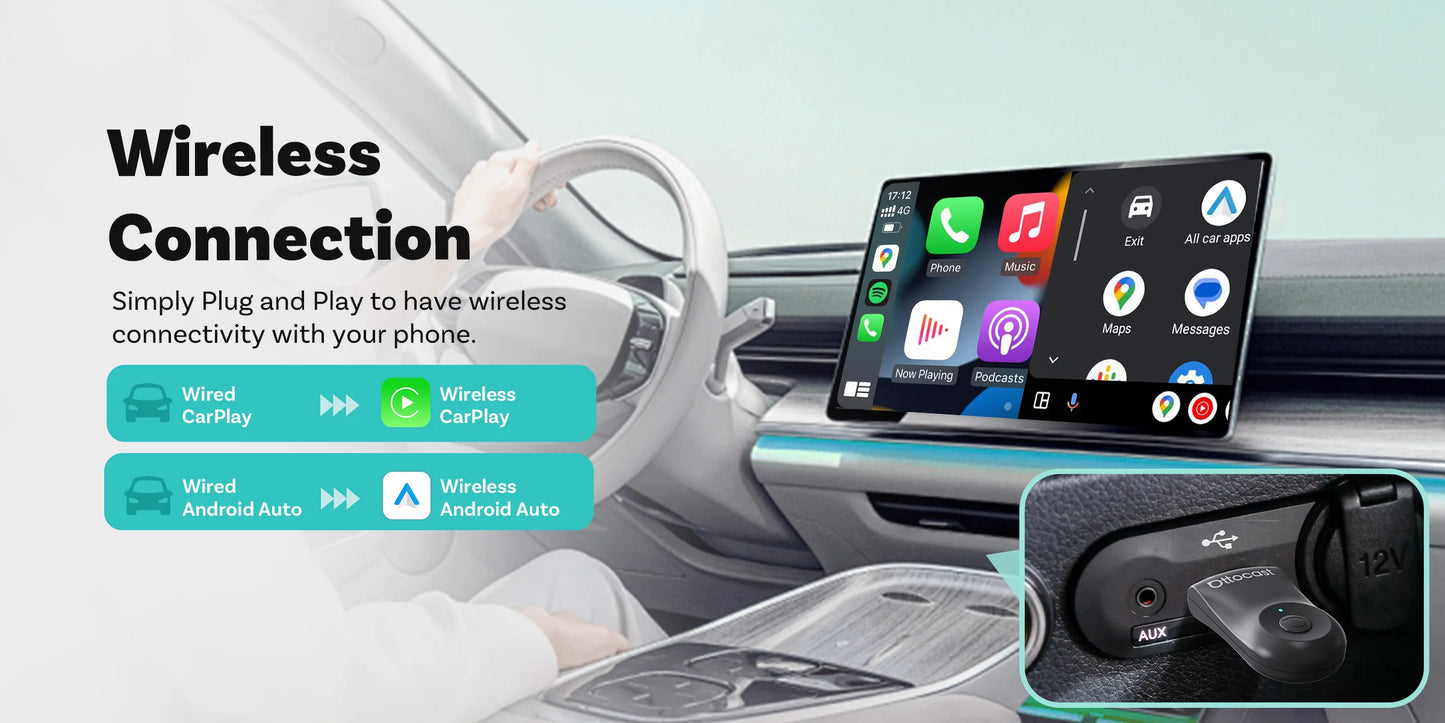 OTTOCAST NEW Mini Wireless CarPlay Android Auto Wireless Adapter Plug And Play WiFi Fast Connect Dongle For Toyota Audi Benz