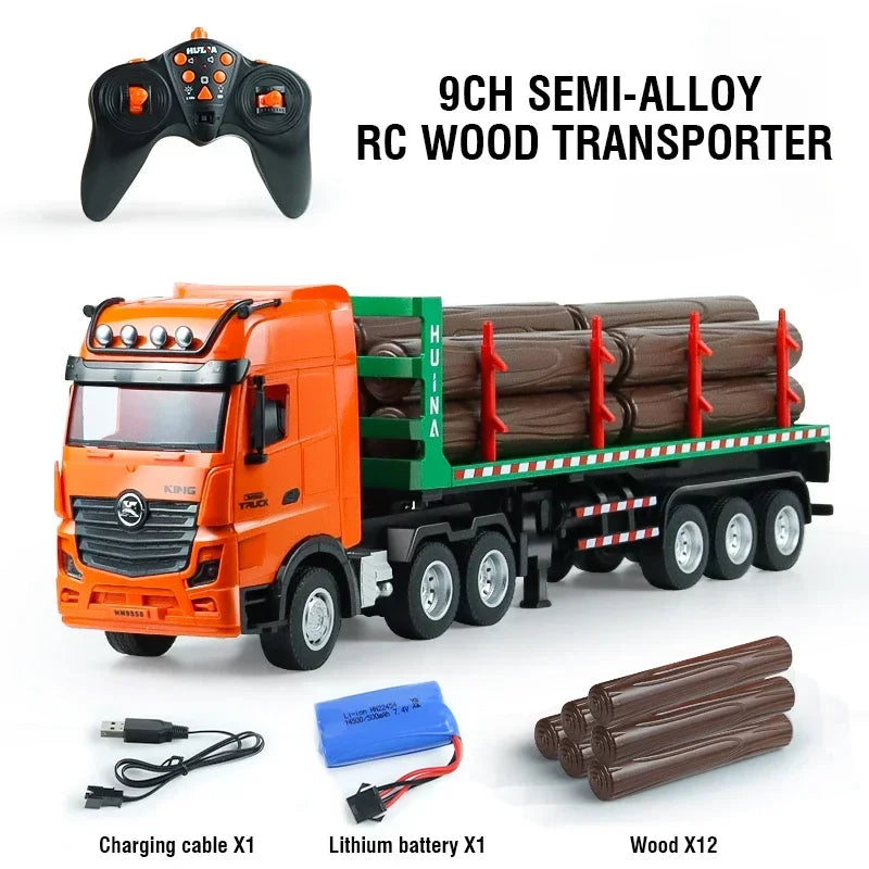 Huina 1313 1/18 9CH 2.4G Remote Control Timber Transport Truck Log Trailer Realistic Carrier RC Construction Logging Car Toys