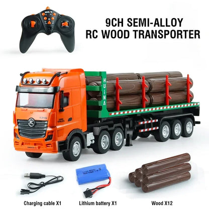 Huina 1313 1/18 9CH 2.4G Remote Control Timber Transport Truck Log Trailer Realistic Carrier RC Construction Logging Car Toys