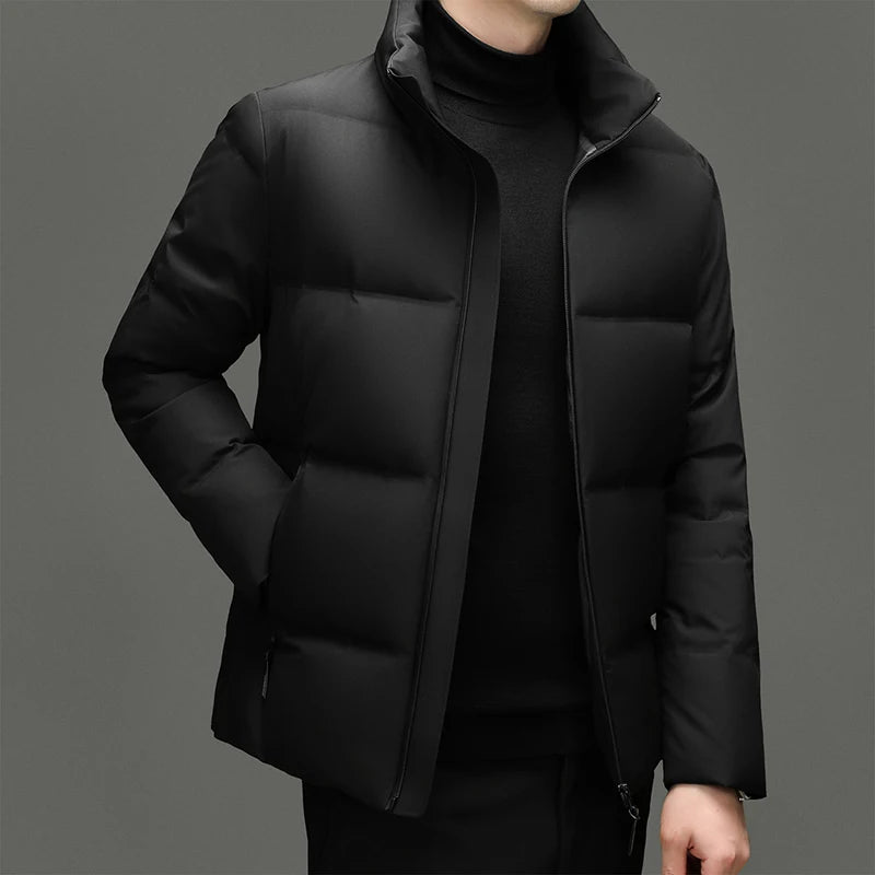 Real 90% White Duck Down Parka Coat 2025 Winter Men Classic Stand Collar Puffer Jacket Warm Simple Solid Duck Down Zipper Coat
