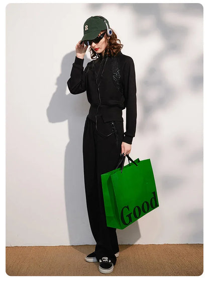 LOUIS YAO Women Two Pieces Set 2024 Autumn Stand Collar Long Sleeve Long Pants Set Sweatshirt Sporty Fashion Set