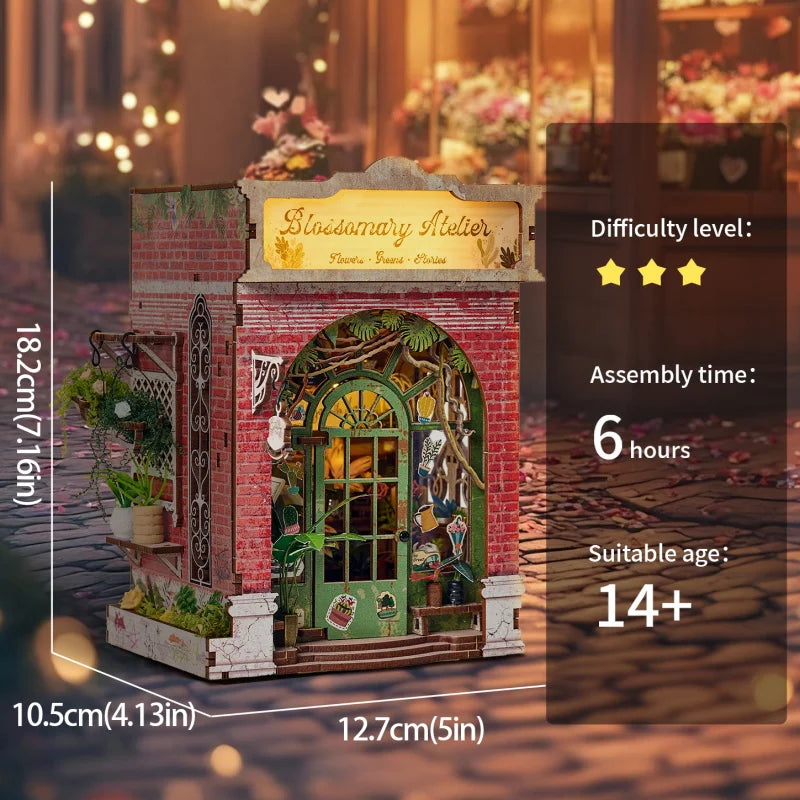 Retro Book Nook Kit DIY Wooden Miniature Dollhouse with LED Light 3D Handmade Craft Bookshelf Insert Creative Home Decor Gifts