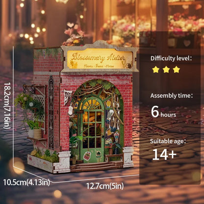 Retro Book Nook Kit DIY Wooden Miniature Dollhouse with LED Light 3D Handmade Craft Bookshelf Insert Creative Home Decor Gifts
