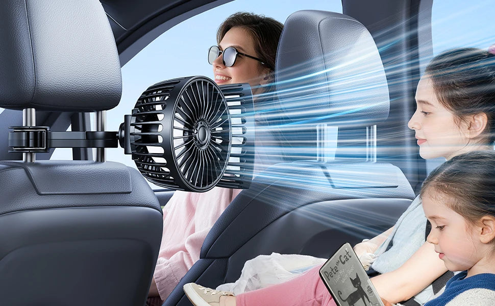 Eary Car Back Seat USB Dual Head Cooling Fan 3 Speeds 360°Rotatable Headrest Auto Summer Air Fans For Car Van Truck Accessories