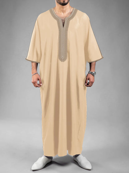 2026 New Model Men's Clothing With Embroidered Mid-sleeves And Side Pockets Robe Abaya Ramadan Dubai Luxury Islam Elegant