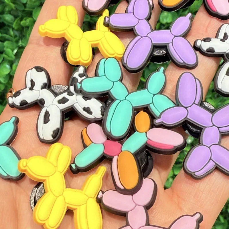 12PCS Kawaii Balloon Dog PVC Adorable Shoes Buckle Charms Backpack Kids Hole Slippers Clog Decorations Fit Popular Birthday Gift