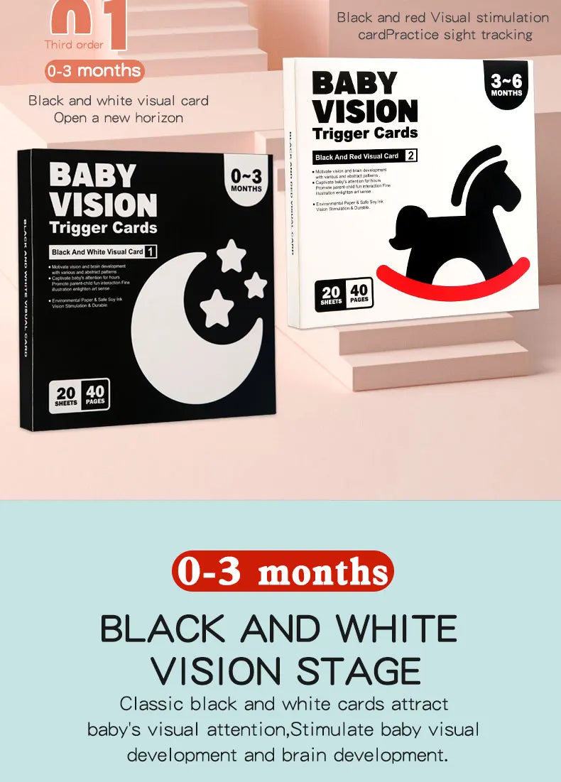 Black and red visual early education card for newborns, visual stimulation of color cognition, flashing new children's early edu