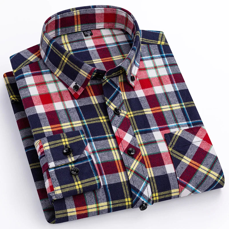Plus Size 8XL 100% Cotton Sanding Long-Sleeve Shirts for Men Slim Fit Casual Plain Shirt Soft Palid Tops Designer Elegant Clothe