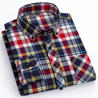 Plus Size 8XL 100% Cotton Sanding Long-Sleeve Shirts for Men Slim Fit Casual Plain Shirt Soft Palid Tops Designer Elegant Clothe